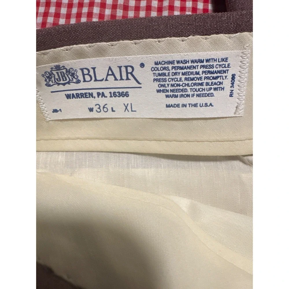 Vintage JB Blair Men's Khaki Trousers Size 36x34 Flat Front‎ Polyester Dress